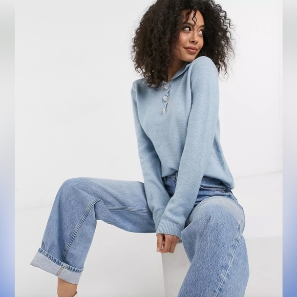 Vero Moda Tall polo sweater with crystal
buttons in blue Size L - Picture 2 of 16